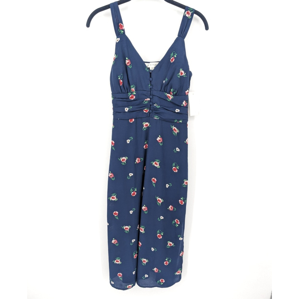 Row A Dress Womens XS Blue Midi Floral Sleeveless V Neck Adjustable Strap